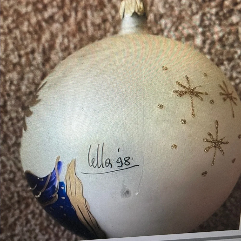 VTG 1998 Pier 1 Angel Hand Painted Christmas Ornament Artist Signed Lelle